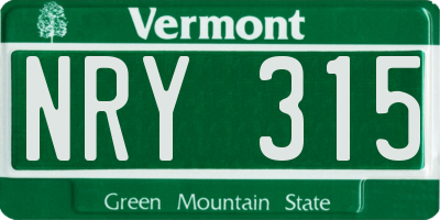 VT license plate NRY315