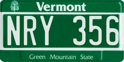 VT license plate NRY356