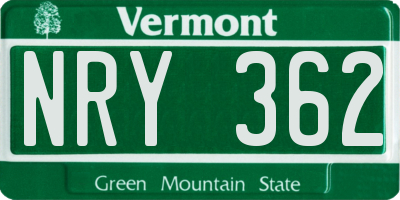 VT license plate NRY362