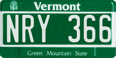 VT license plate NRY366