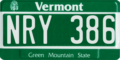 VT license plate NRY386