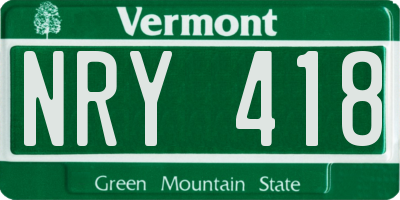 VT license plate NRY418