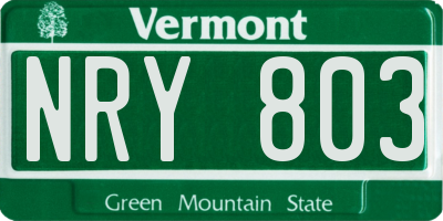 VT license plate NRY803