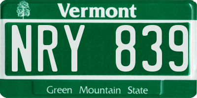 VT license plate NRY839