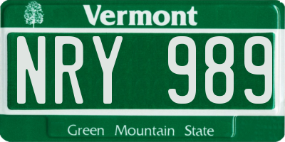 VT license plate NRY989