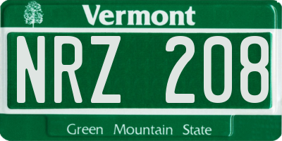 VT license plate NRZ208