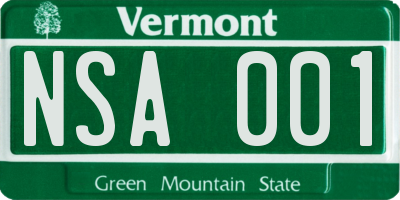 VT license plate NSA001