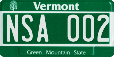 VT license plate NSA002