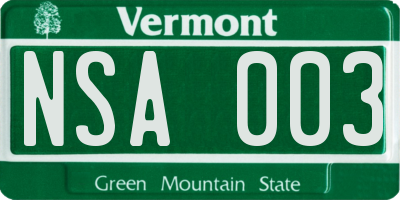 VT license plate NSA003