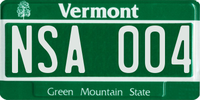 VT license plate NSA004