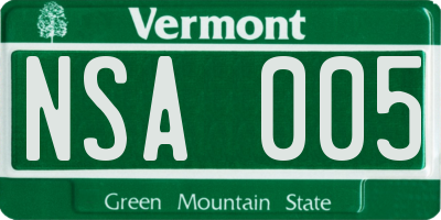 VT license plate NSA005