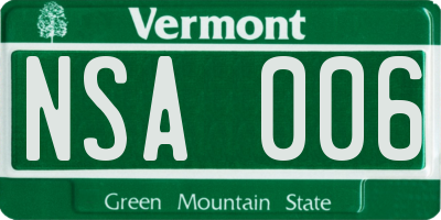 VT license plate NSA006