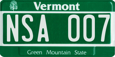 VT license plate NSA007