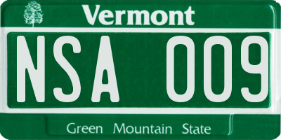 VT license plate NSA009