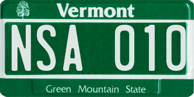 VT license plate NSA010