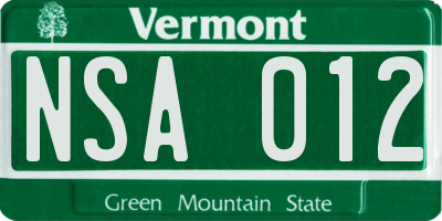 VT license plate NSA012