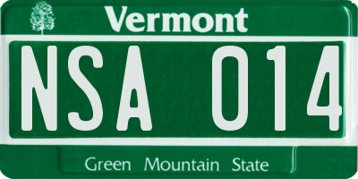 VT license plate NSA014