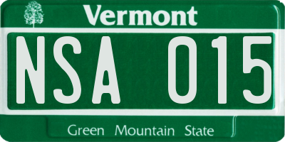 VT license plate NSA015