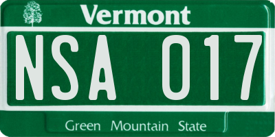 VT license plate NSA017