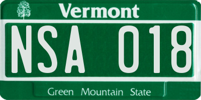 VT license plate NSA018