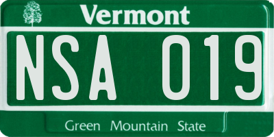VT license plate NSA019