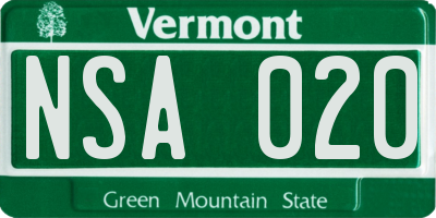VT license plate NSA020