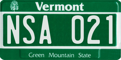 VT license plate NSA021