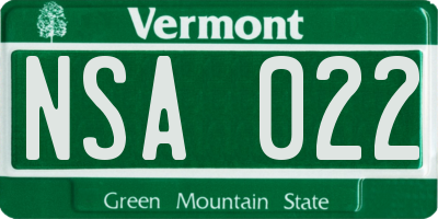 VT license plate NSA022