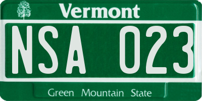 VT license plate NSA023