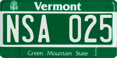 VT license plate NSA025