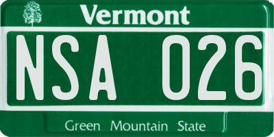 VT license plate NSA026