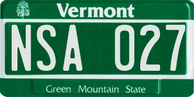VT license plate NSA027