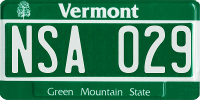 VT license plate NSA029
