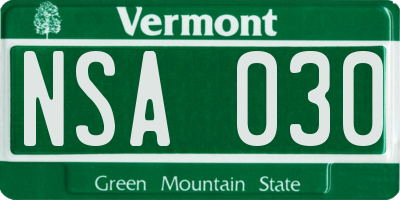 VT license plate NSA030