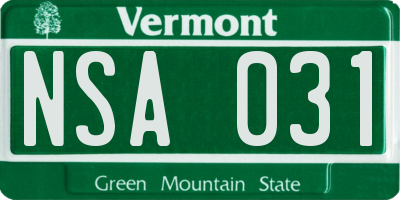 VT license plate NSA031
