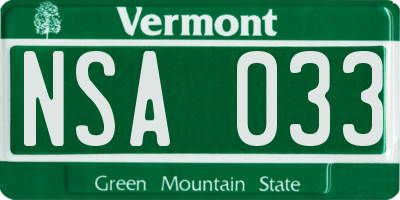 VT license plate NSA033