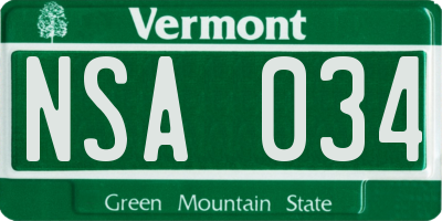 VT license plate NSA034