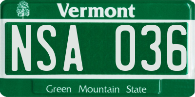 VT license plate NSA036
