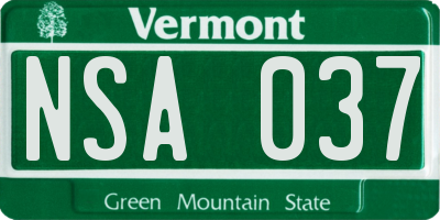 VT license plate NSA037
