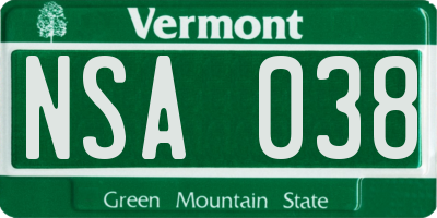 VT license plate NSA038