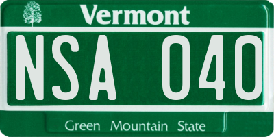 VT license plate NSA040