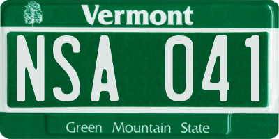 VT license plate NSA041