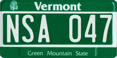 VT license plate NSA047