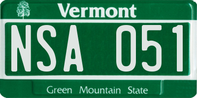 VT license plate NSA051