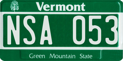 VT license plate NSA053