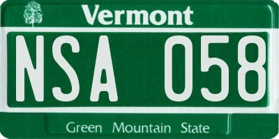 VT license plate NSA058