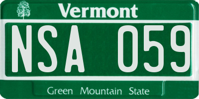 VT license plate NSA059