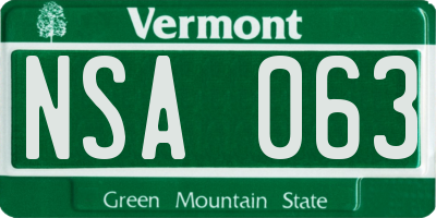VT license plate NSA063