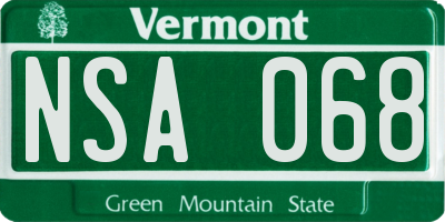 VT license plate NSA068