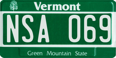 VT license plate NSA069